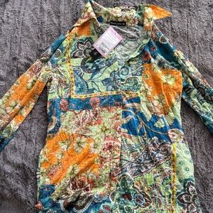 David Cline nwt  Women's Multicolor Patchwork button down snap Top xs